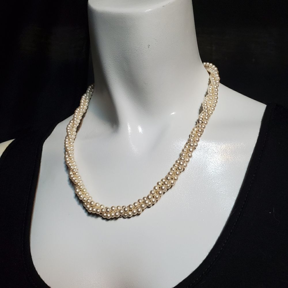 Vintage Faux Pearl Braided Multi-Strand Necklace